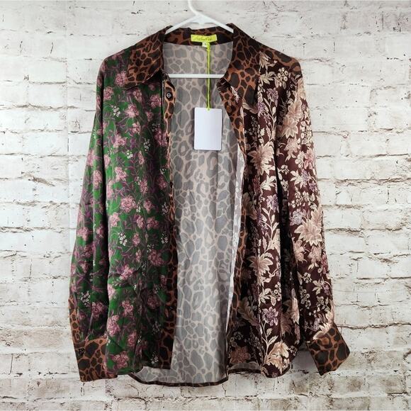 Tell Your Friends Long Sleeve Shirt in Lana Multi Small NWT Silk Button Down - Picture 3 of 9